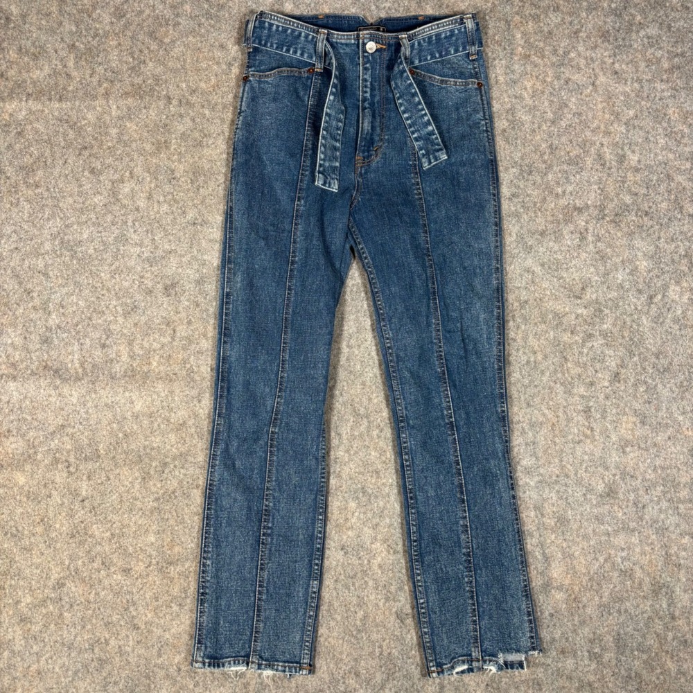 Abercrombie‎ & Fitch Jeans Womens 26/2R Blue Seam Front Belted Raw Hem Denim